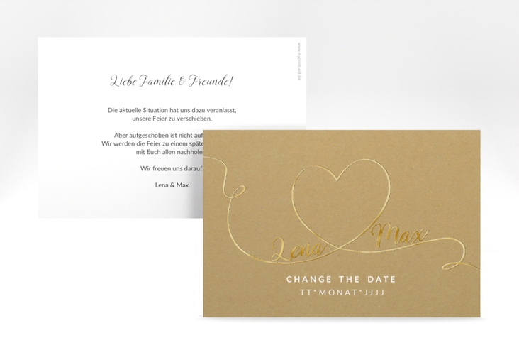 Change the Date-Karte Herzensbund A6 Karte quer weiss gold