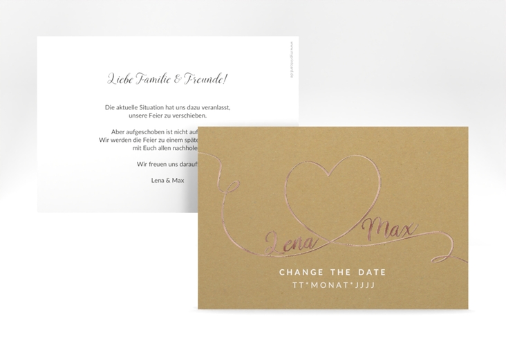 Change the Date-Karte Herzensbund A6 Karte quer weiss rosegold