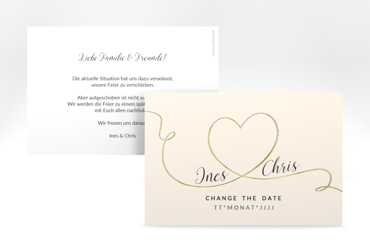 Change the Date-Karte Hochzeit Dolce A6 Karte quer beige gold