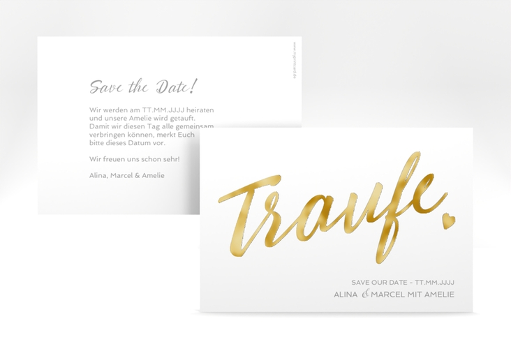 Save the Date-Karte Traufe A6 Karte quer weiss gold