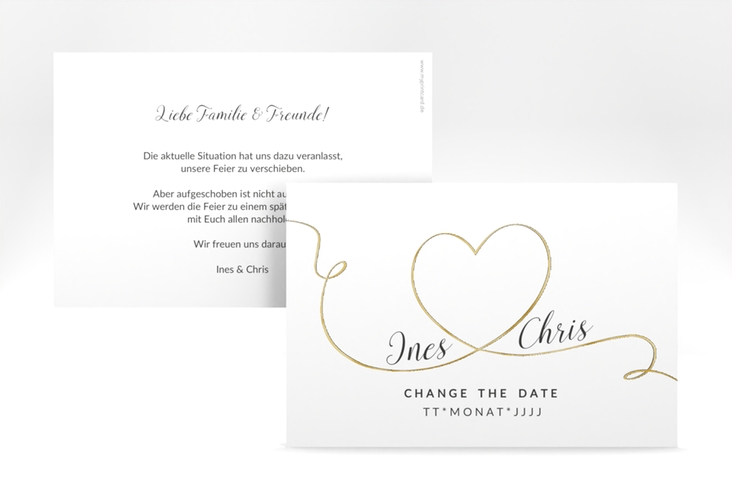 Change the Date-Karte Hochzeit Dolce A6 Karte quer weiss gold