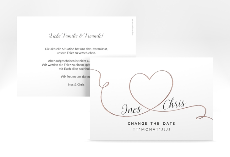 Change the Date-Karte Hochzeit Dolce A6 Karte quer weiss rosegold