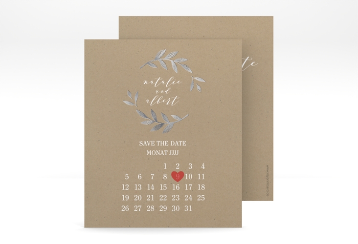 Save the Date-Kalenderblatt Naturelove Kalenderblatt-Karte weiss silber