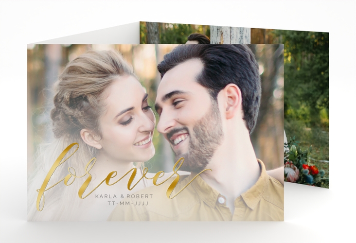 Hochzeitseinladung Promise A6 Doppel-Klappkarte weiss gold