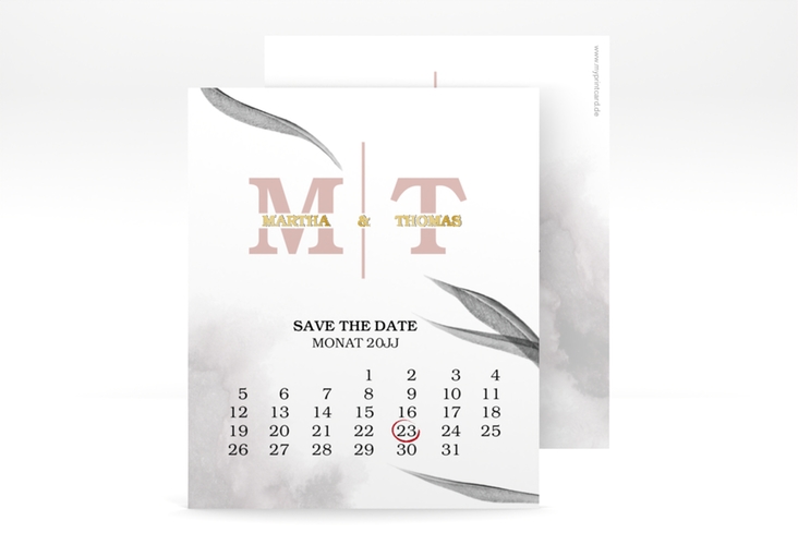 Save the Date-Kalenderblatt Initialen Kalenderblatt-Karte weiss gold