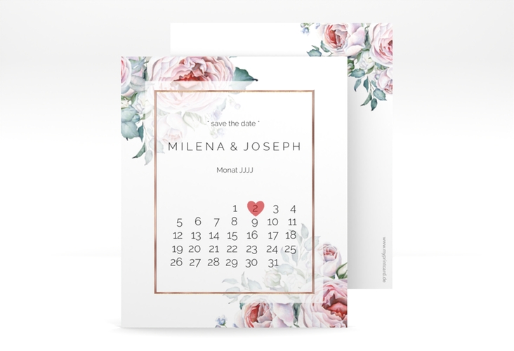 Save the Date-Kalenderblatt Embrace Kalenderblatt-Karte weiss rosegold