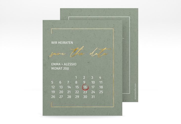 Save the Date-Kalenderblatt Simple Line Kalenderblatt-Karte gruen gold