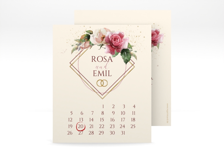 Save the Date-Kalenderblatt Rosenbogen Kalenderblatt-Karte beige gold