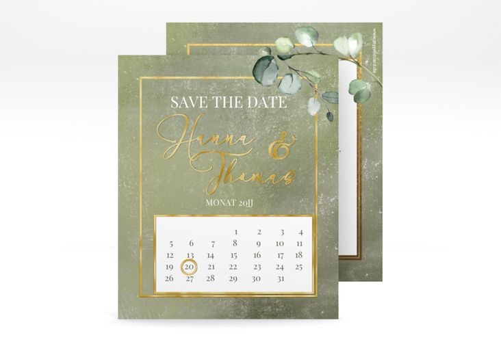 Save the Date-Kalenderblatt Jade Kalenderblatt-Karte gruen gold