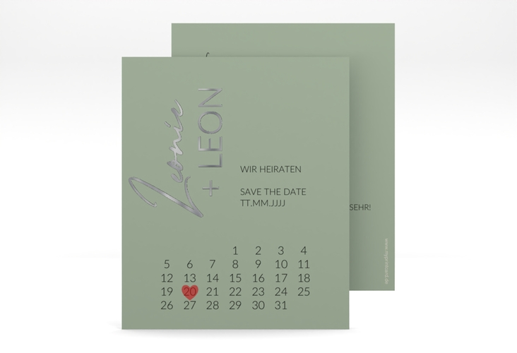 Save the Date-Kalenderblatt Your Name Kalenderblatt-Karte gruen silber