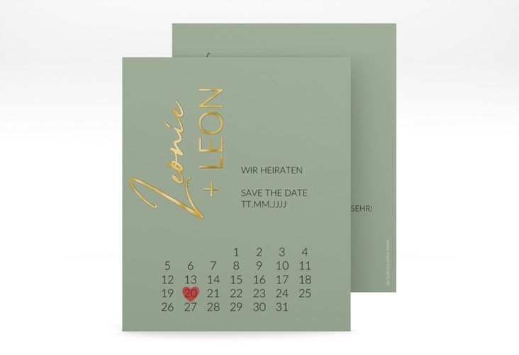 Save the Date-Kalenderblatt Your Name Kalenderblatt-Karte gruen gold
