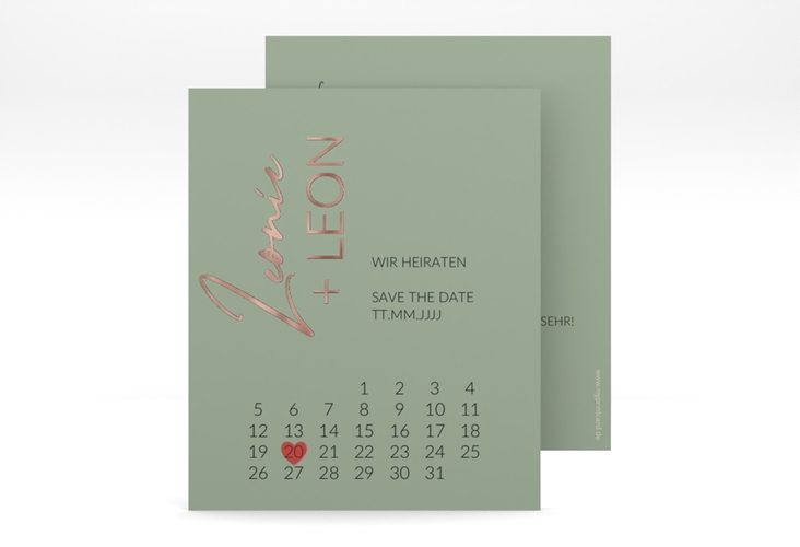 Save the Date-Kalenderblatt Your Name Kalenderblatt-Karte gruen rosegold