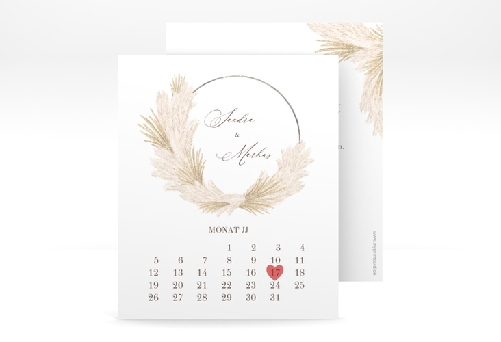 Save the Date-Kalenderblatt Pumila Kalenderblatt-Karte weiss silber