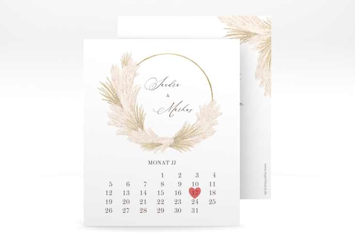 Save the Date-Kalenderblatt Pumila Kalenderblatt-Karte weiss gold