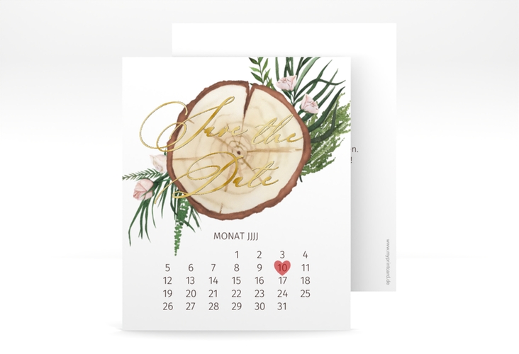 Save the Date-Kalenderblatt Woodland Kalenderblatt-Karte weiss gold