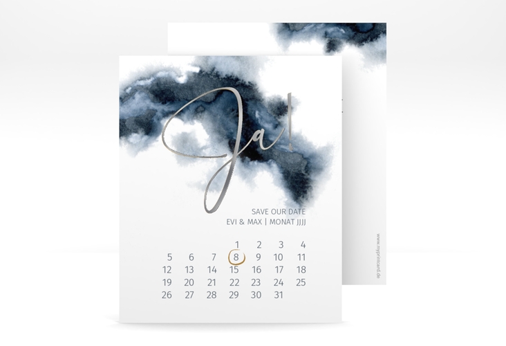 Save the Date-Kalenderblatt Aquarellic Kalenderblatt-Karte weiss silber
