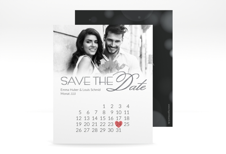 Save the Date-Kalenderblatt Bokeh Kalenderblatt-Karte weiss silber