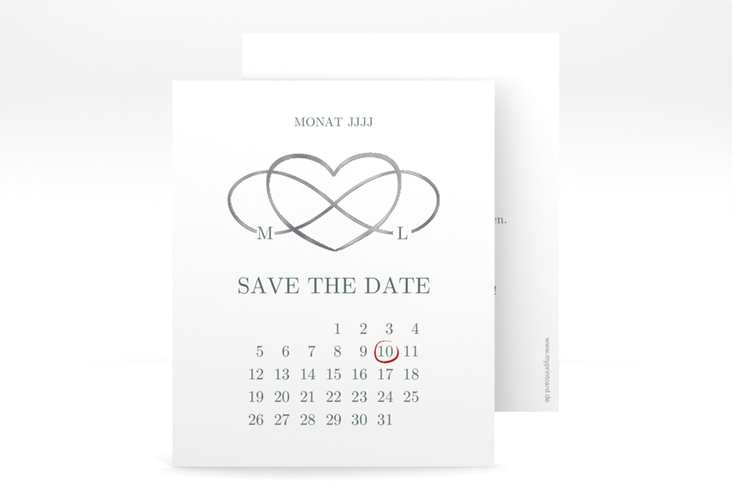 Save the Date-Kalenderblatt Infinity Kalenderblatt-Karte gruen silber