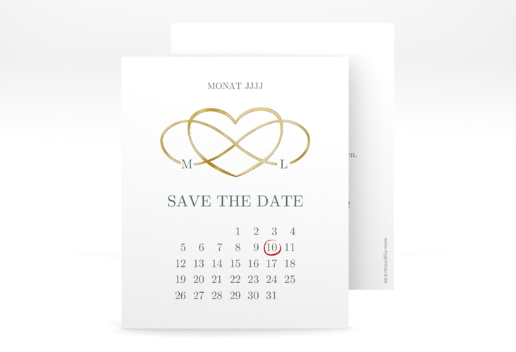 Save the Date-Kalenderblatt Infinity Kalenderblatt-Karte gruen gold