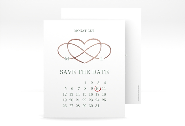 Save the Date-Kalenderblatt Infinity Kalenderblatt-Karte gruen rosegold