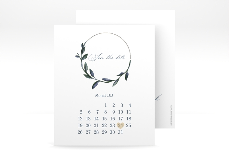 Save the Date-Kalenderblatt Botanica Kalenderblatt-Karte weiss silber