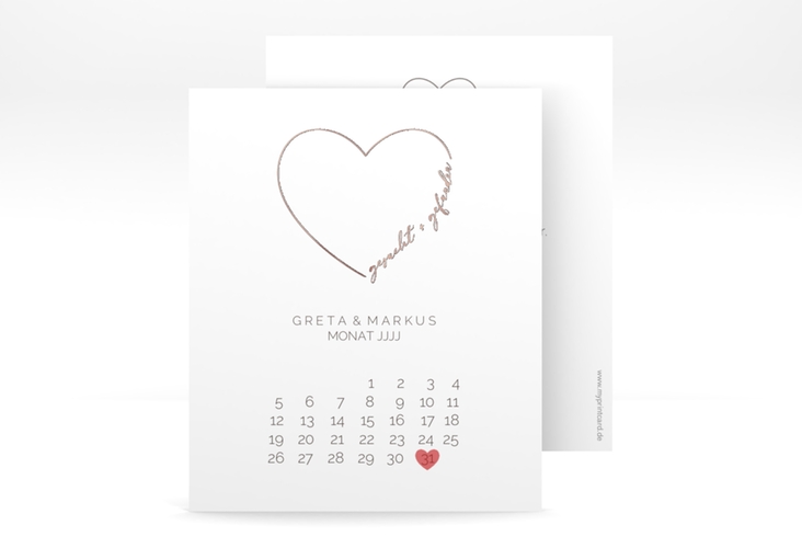 Save the Date-Kalenderblatt Lebenstraum Kalenderblatt-Karte weiss rosegold
