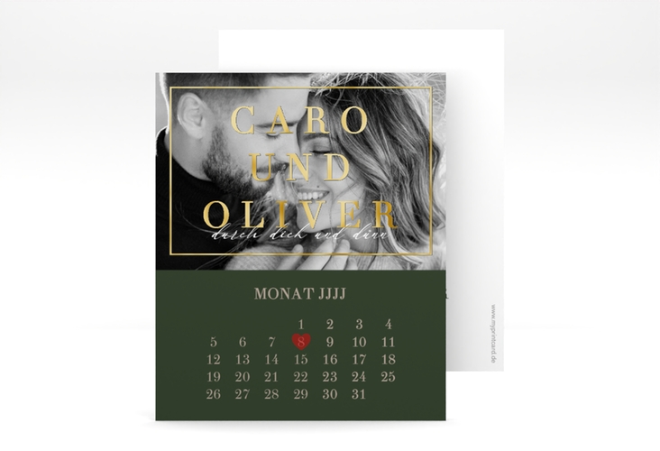 Save the Date-Kalenderblatt Moment Kalenderblatt-Karte gruen gold