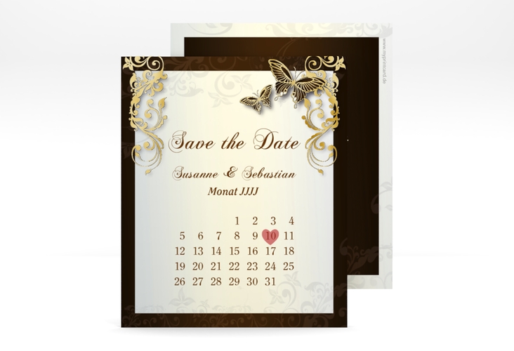 Save the Date-Kalenderblatt Toulouse Kalenderblatt-Karte braun gold
