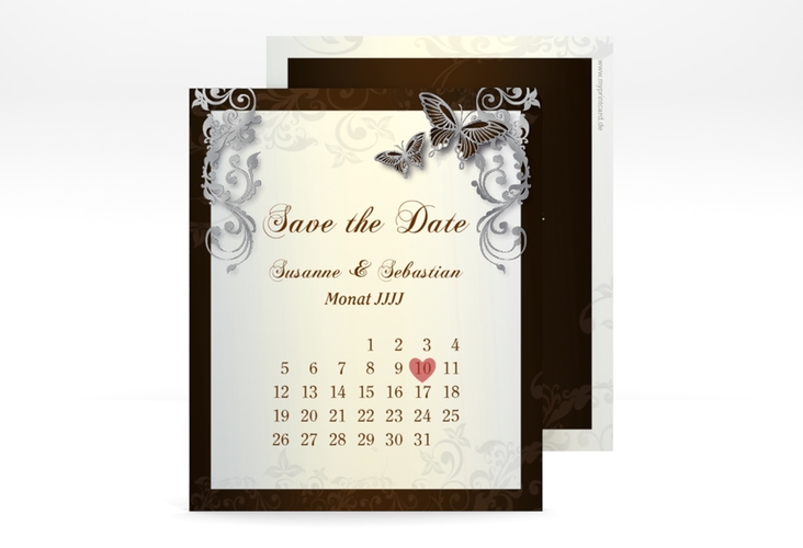 Save the Date-Kalenderblatt Toulouse Kalenderblatt-Karte braun silber