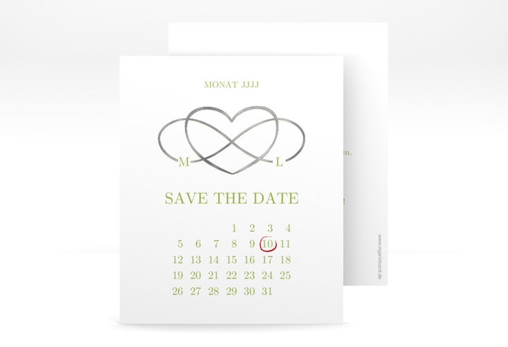 Save the Date-Kalenderblatt Infinity Kalenderblatt-Karte gruen silber