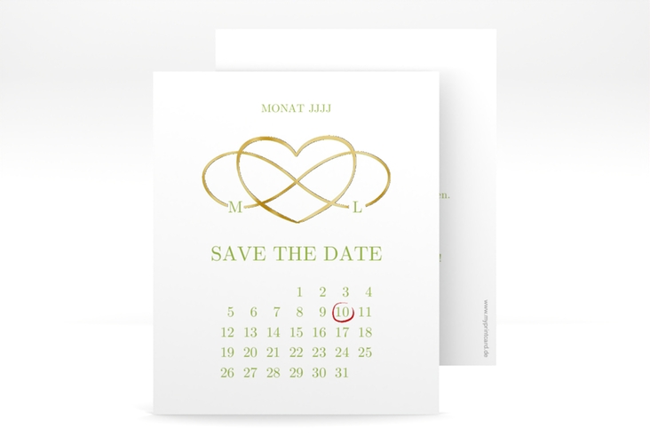 Save the Date-Kalenderblatt Infinity Kalenderblatt-Karte gruen gold