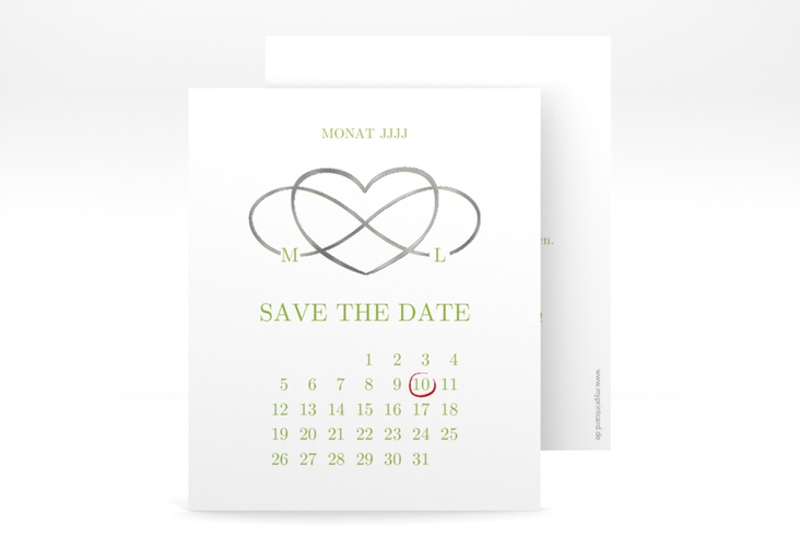 Save the Date-Kalenderblatt Infinity Kalenderblatt-Karte gruen silber