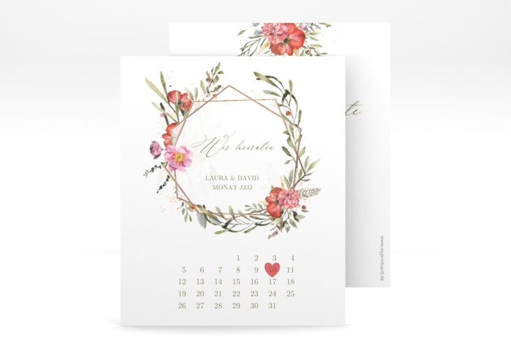 Save the Date-Kalenderblatt Sommergarten Kalenderblatt-Karte weiss rosegold