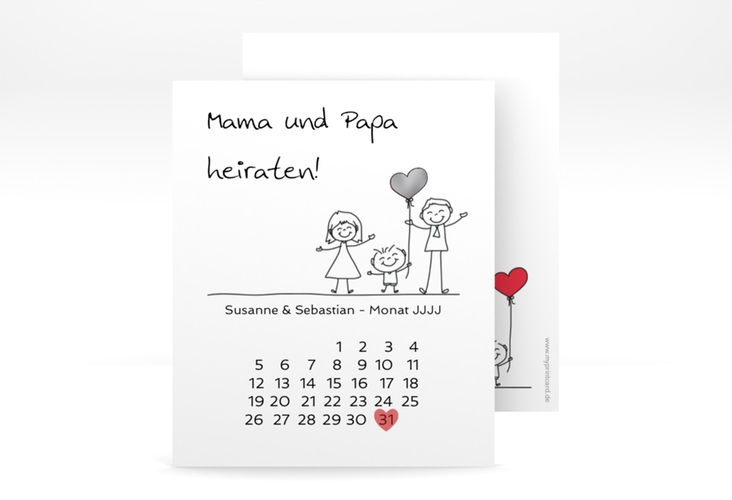 Save the Date-Kalenderblatt Family Kalenderblatt-Karte weiss silber