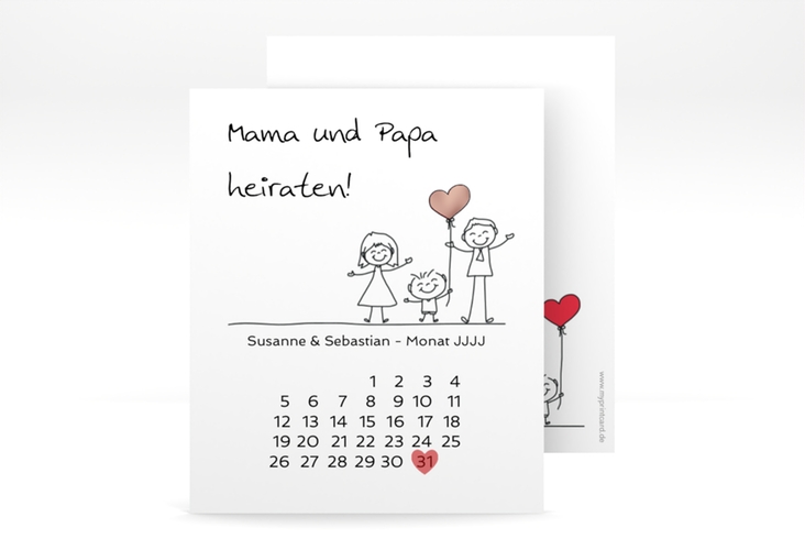Save the Date-Kalenderblatt Family Kalenderblatt-Karte weiss rosegold