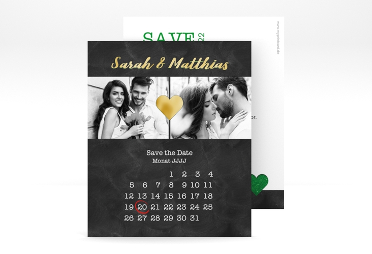 Save the Date-Kalenderblatt Sparkly Kalenderblatt-Karte gruen gold