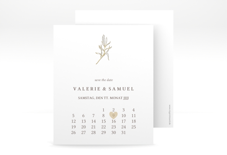 Save the Date-Kalenderblatt "Ivy" Kalenderblatt-Karte weiss gold