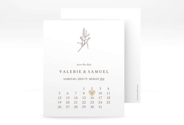 Save the Date-Kalenderblatt Ivy Kalenderblatt-Karte weiss rosegold minimalistisch mit kleiner botanischer Illustration