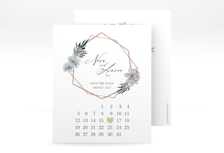 Save the Date-Kalenderblatt Terrarium Kalenderblatt-Karte weiss rosegold
