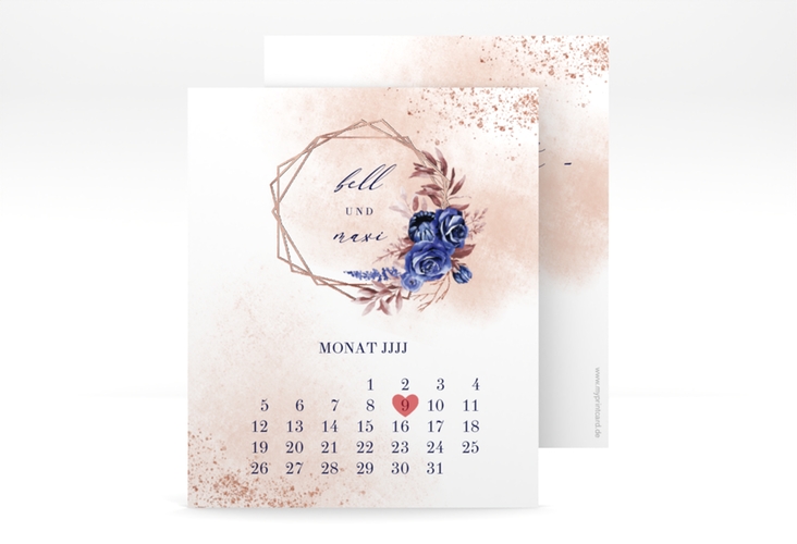 Save the Date-Kalenderblatt Saphir Kalenderblatt-Karte braun rosegold
