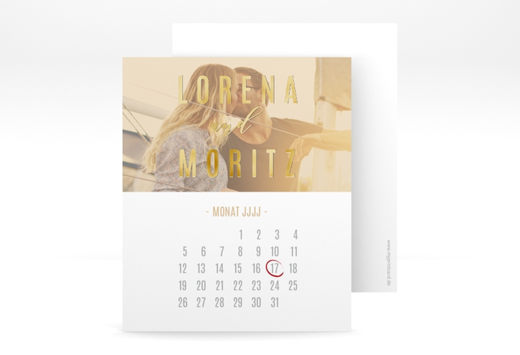Save the Date-Kalenderblatt Memory Kalenderblatt-Karte beige gold
