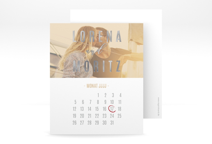 Save the Date-Kalenderblatt Memory Kalenderblatt-Karte beige silber