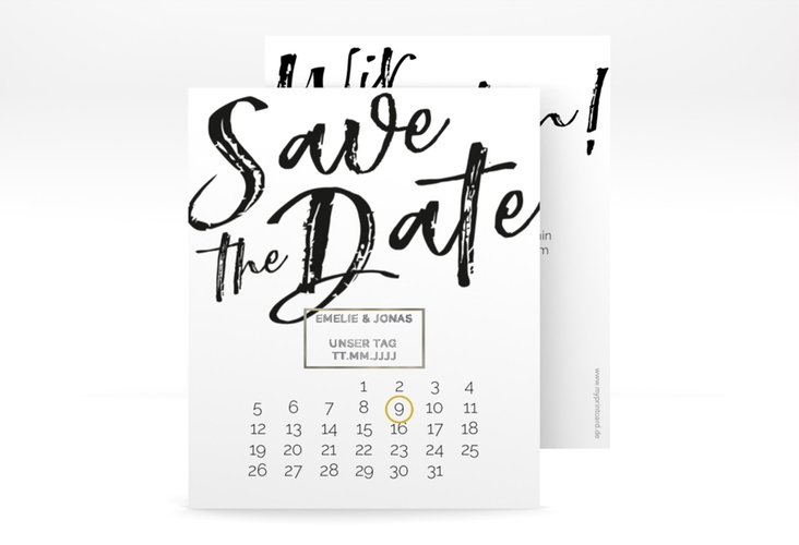 Save the Date-Kalenderblatt Words Kalenderblatt-Karte weiss silber