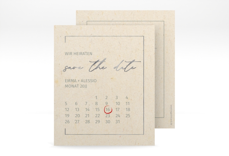Save the Date-Kalenderblatt Simple Line Kalenderblatt-Karte beige silber