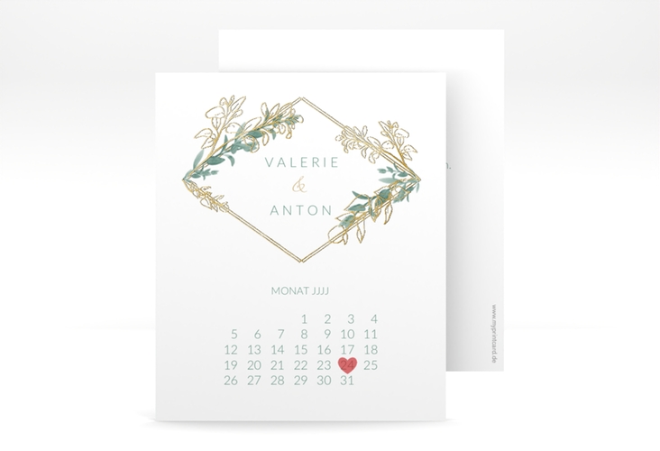 Save the Date-Kalenderblatt Verde Kalenderblatt-Karte weiss gold