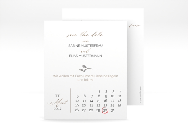 Save the Date-Kalenderblatt Plain Kalenderblatt-Karte weiss silber