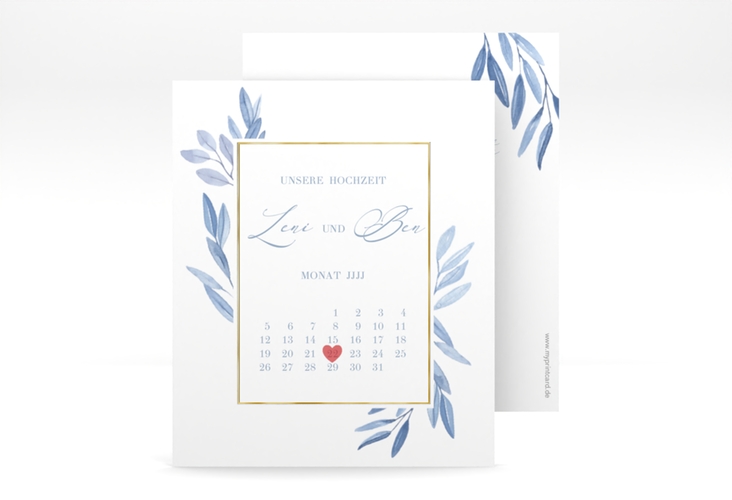 Save the Date-Kalenderblatt Classicblue Kalenderblatt-Karte weiss gold