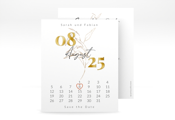 Save the Date-Kalenderblatt Seed Kalenderblatt-Karte weiss gold