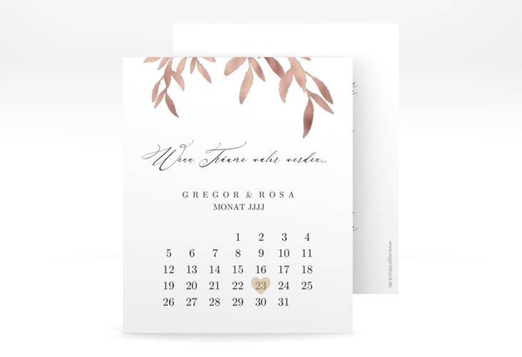 Save the Date-Kalenderblatt Demure Kalenderblatt-Karte weiss rosegold