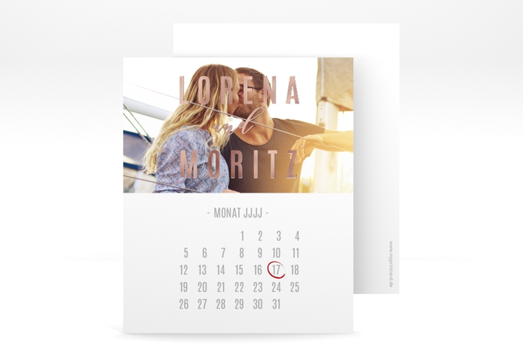 Save the Date-Kalenderblatt Memory Kalenderblatt-Karte weiss rosegold